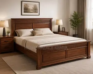 Bed; Luxury Contemporary Mahogany Wooden Bed for Master Bedroom Decor