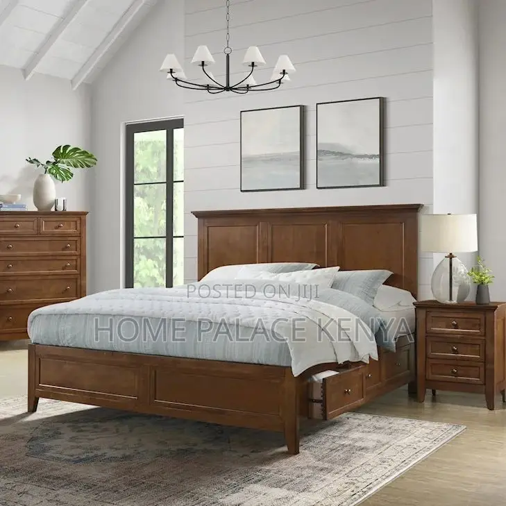 Bed; Luxury Contemporary Mahogany Wooden Bed for Master Bedroom Decor