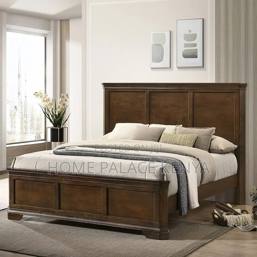 Bed; Luxury Contemporary Mahogany Wooden Bed for Master Bedroom Decor