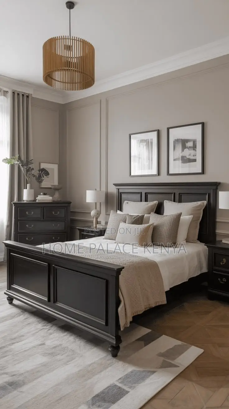 Bed; Luxury Contemporary Mahogany Wooden Bed for Master Bedroom Decor
