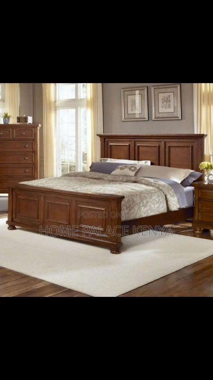Bed; Luxury Contemporary Mahogany Wooden Bed for Master Bedroom Decor