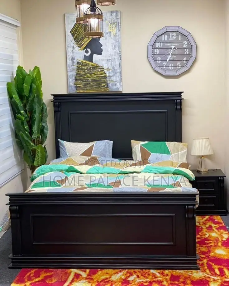 Bed; Luxury Contemporary Mahogany Wooden Bed for Master Bedroom Decor