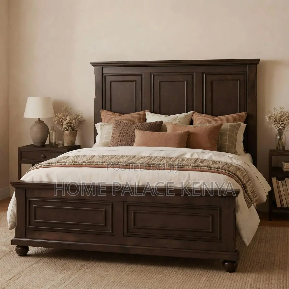 Bed; Luxury Contemporary Mahogany Wooden Bed for Master Bedroom Decor