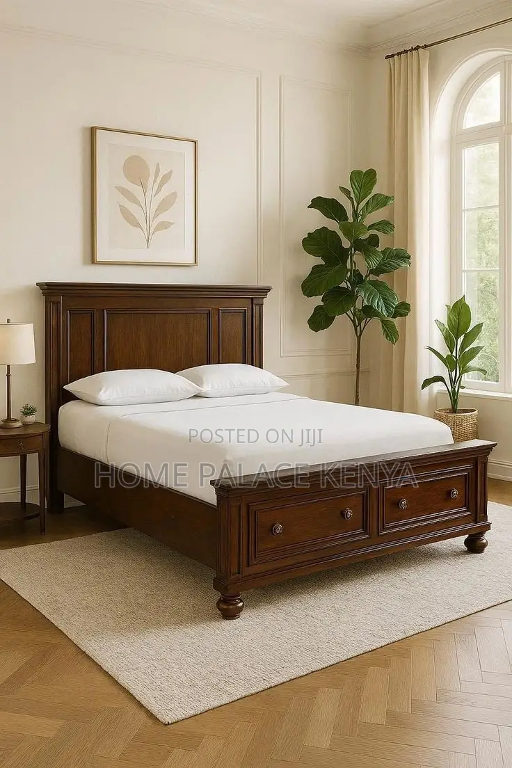 Bed; Luxury Contemporary Mahogany Wooden Bed for Master Bedroom Decor