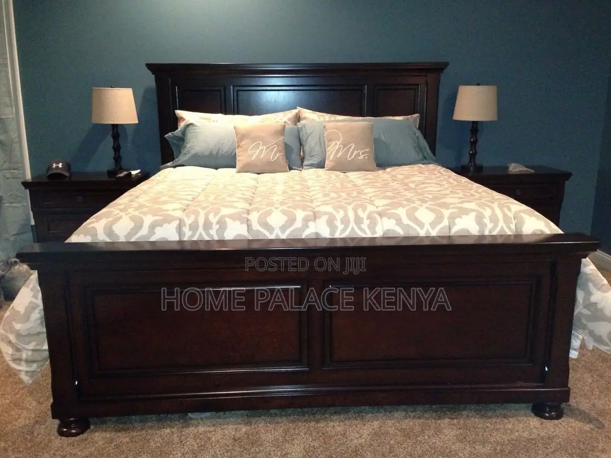 Bed; Luxury Contemporary Mahogany Wooden Bed for Master Bedroom Decor
