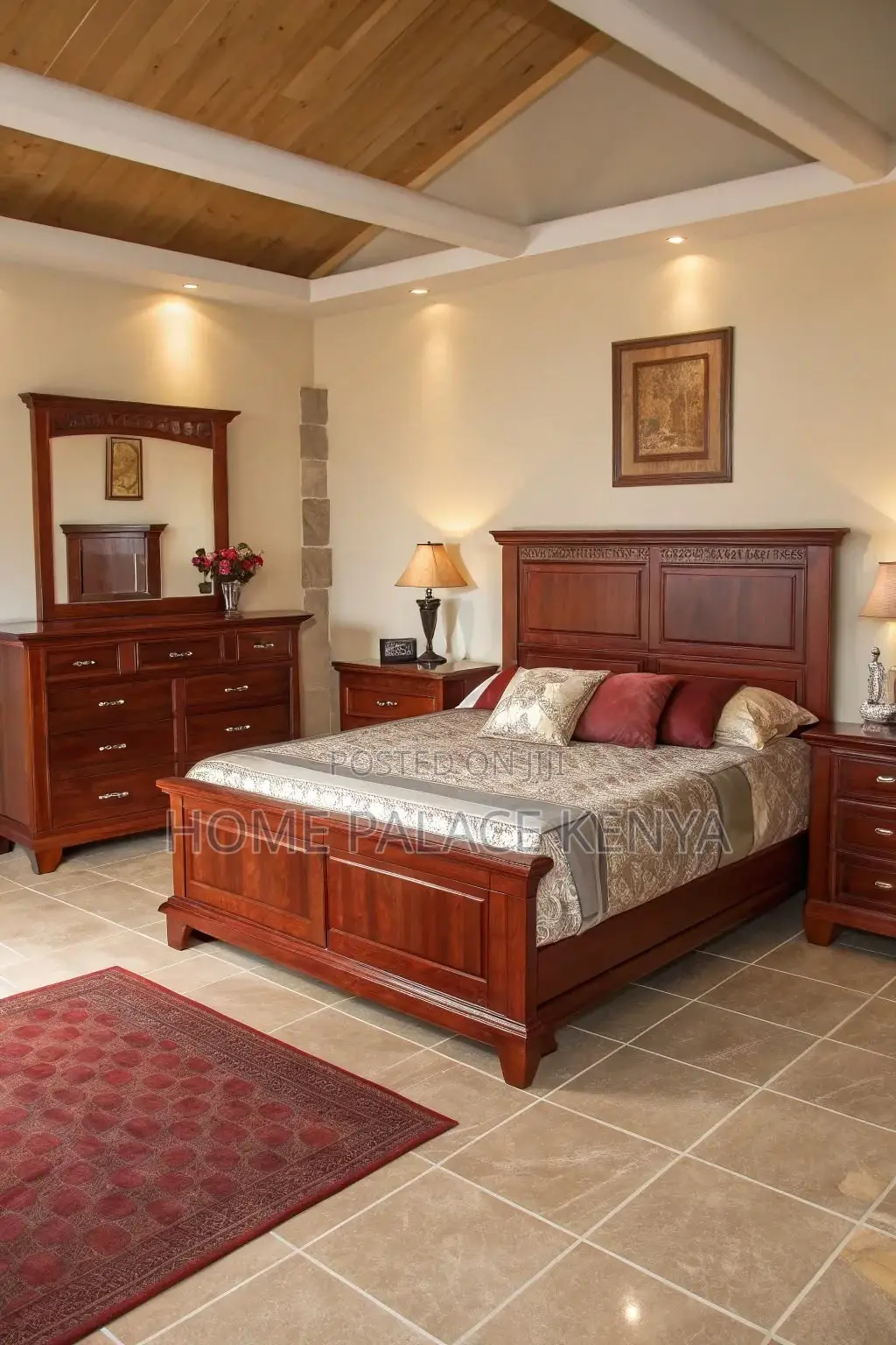 Bed; Luxury Contemporary Mahogany Wooden Bed for Master Bedroom Decor