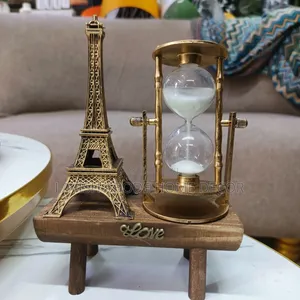 Vintage Eiffel Tower & Hourglass Desk Ornament – Elegant Table Décor