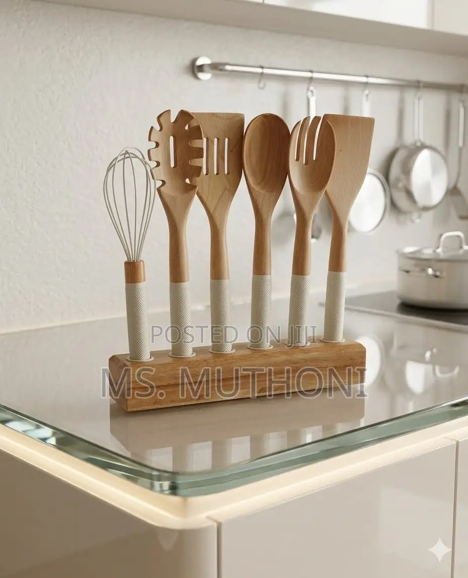 6-Piece  Wooden Premium Cooking Set With Silicone Handles