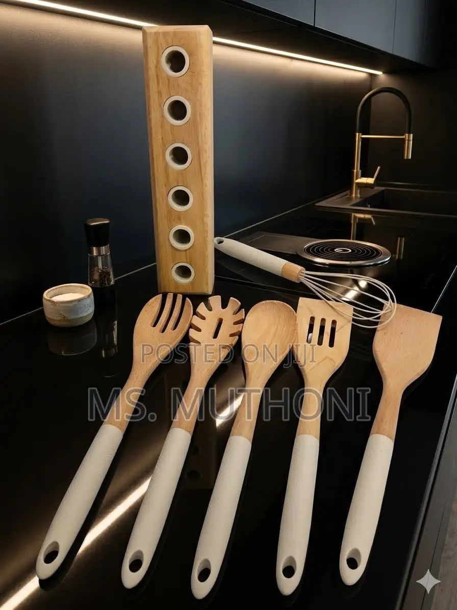 6-Piece  Wooden Premium Cooking Set With Silicone Handles