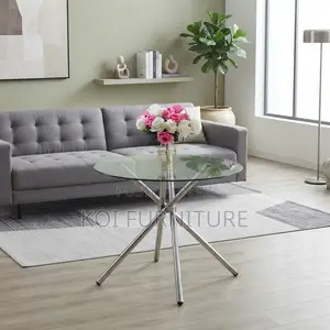 Coffee Table; Round Glass Top Tea Home Table