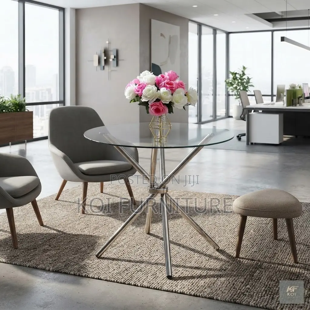 Coffee Table; Round Glass Top Tea Home Table