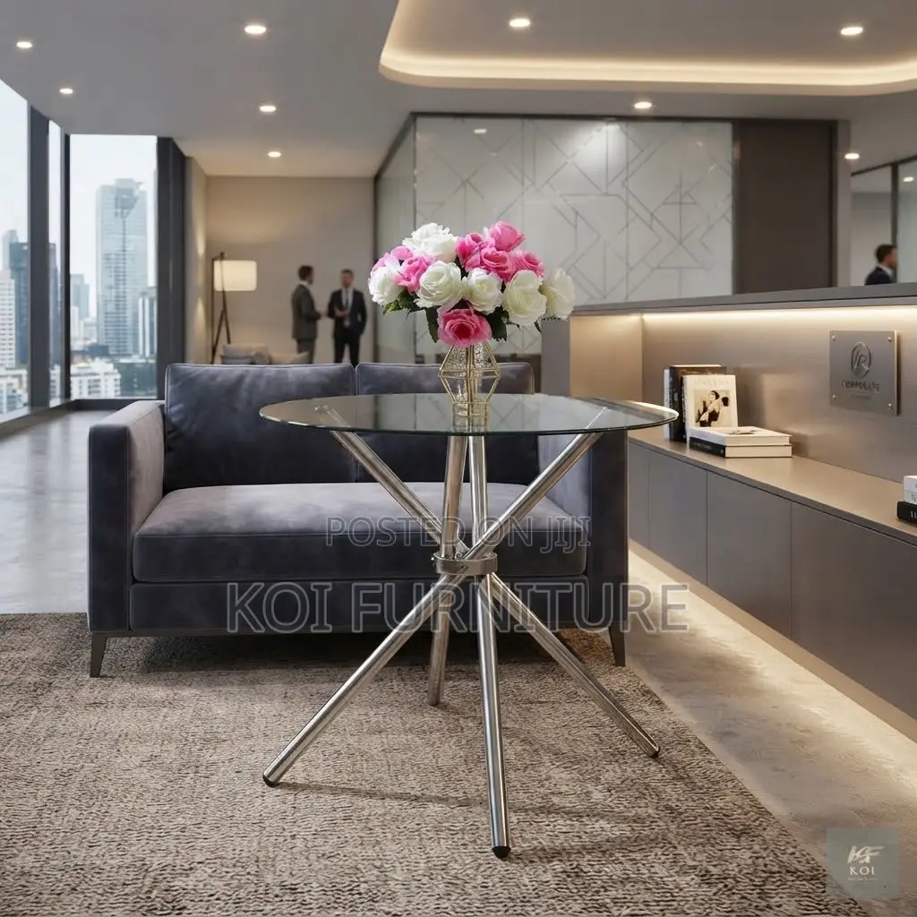 Coffee Table; Round Glass Top Tea Home Table
