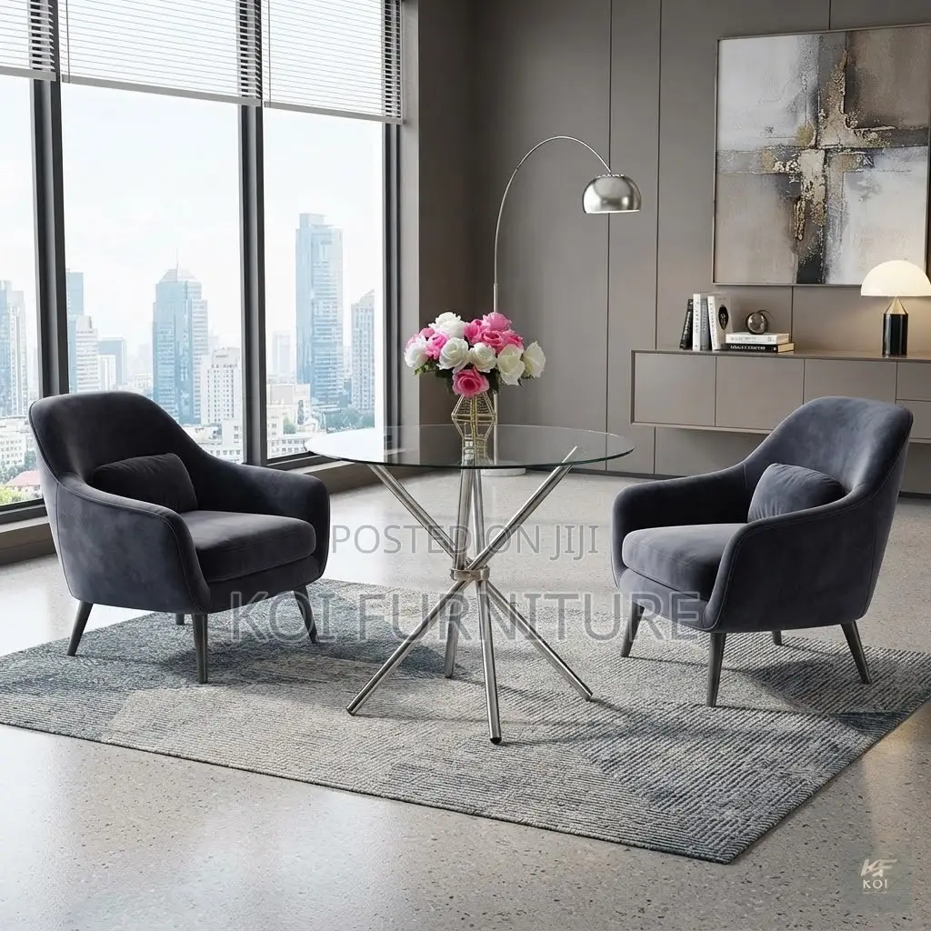 Coffee Table; Round Glass Top Tea Home Table