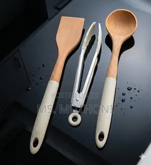 Premium Beechwood Spatula, Ladle, and Tongs TrioHigh-Quality