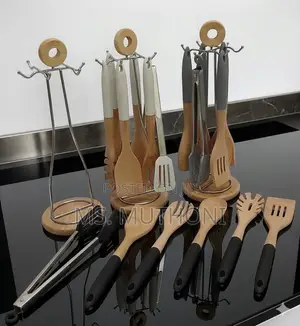 6pc Premium Wooden Cooking Spoon Set With Stand