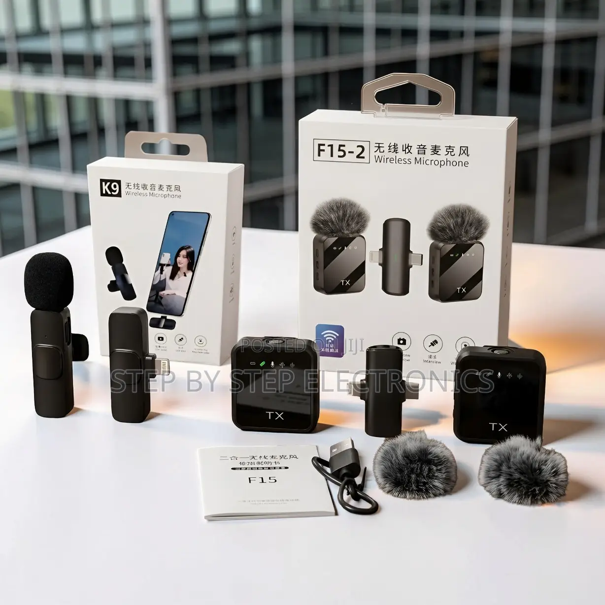 K9,f15-2 Wireless Lavalier Microphone 2TX Receiver for iPhone