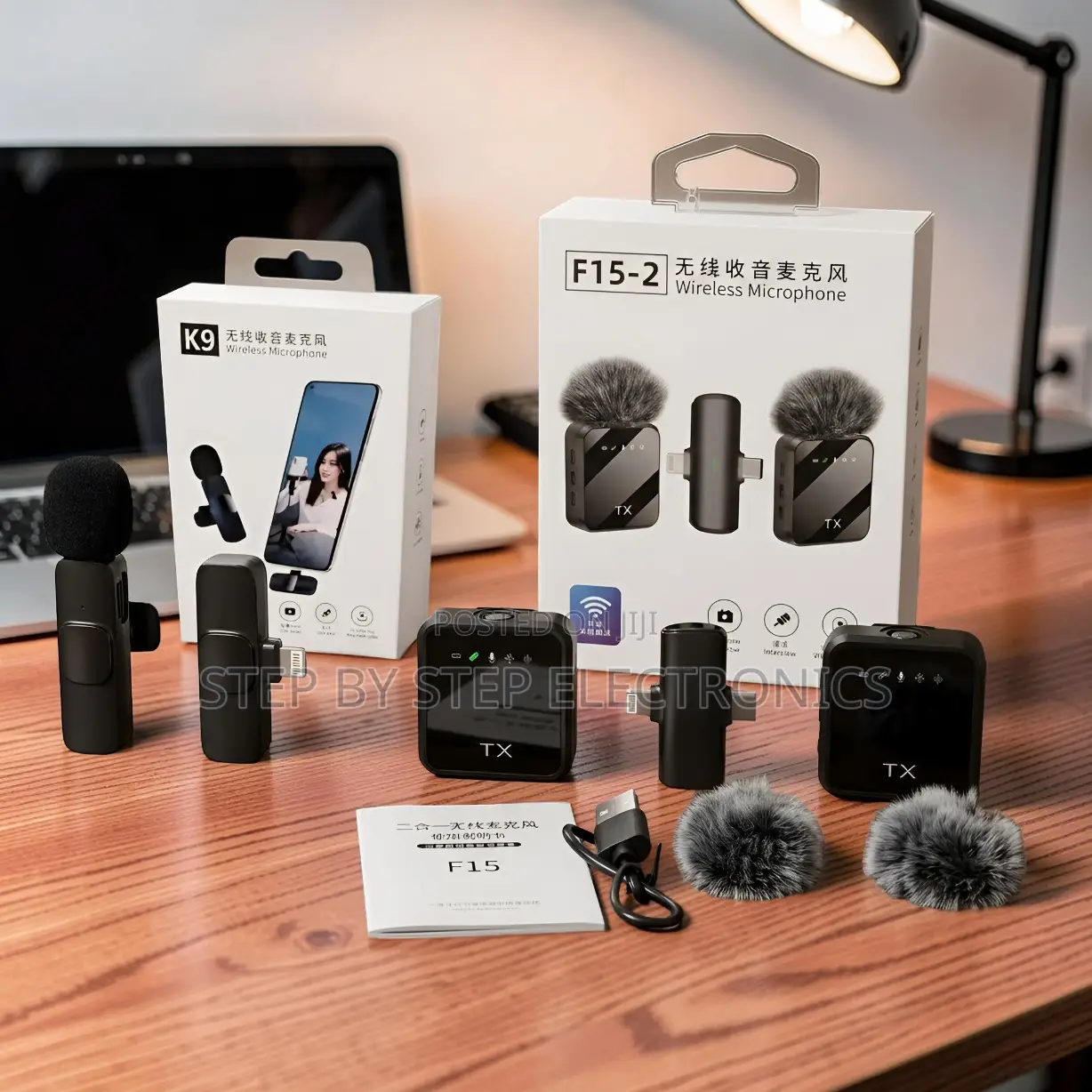 K9,f15-2 Wireless Microphone Kit 2TX Receiver for Live Streaming