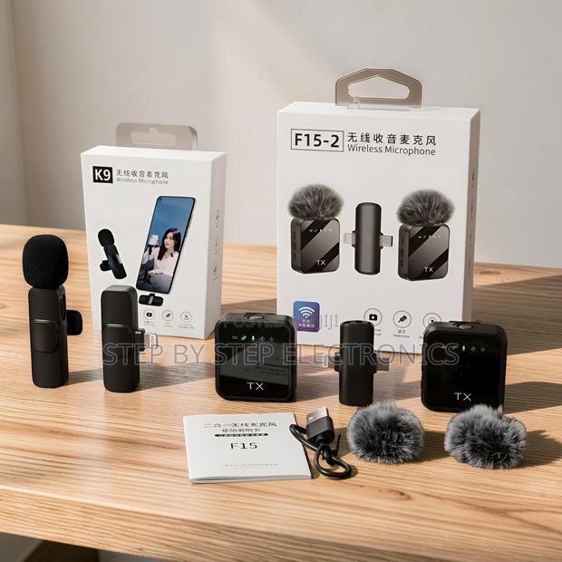 K9,f15-2 Wireless Microphone 2TX Noise Reduction for Podcast