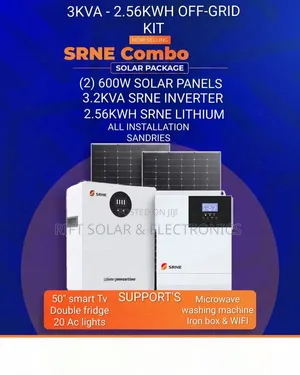 SRNE 3kva - 2.56kwh Offgrid Solar - (2)600W Solar - All Accessories