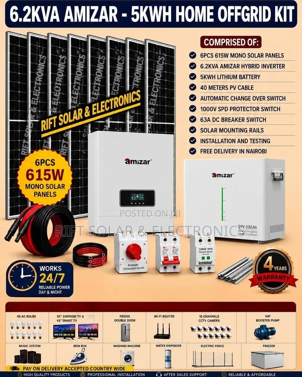 6.2kva Amizar - 5.12kwh Lithium - (6)615W Solar - Free Installation