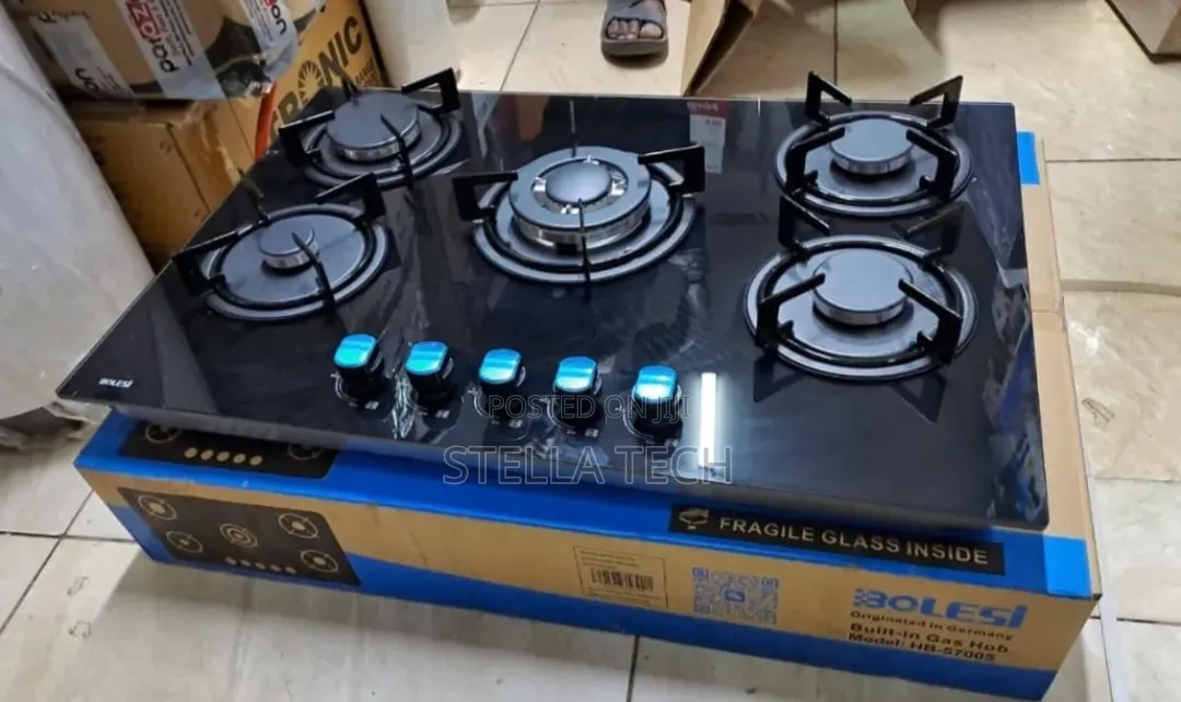 Bolesi Inbuilt 5 Burner Full Gas Tampared Glass Cooker