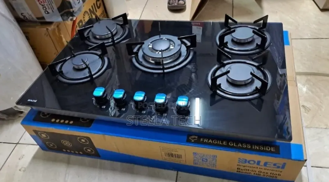 Bolesi Inbuilt 5 Burner Full Gas Tampared Glass Cooker