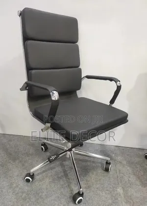 High-Back Executive Office Chair – Black Faux Leather, Chrome Base