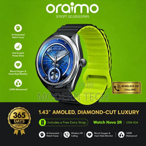 Oraimo Nova 2R Smartwatch – AMOLED Display + Bluetooth Calling