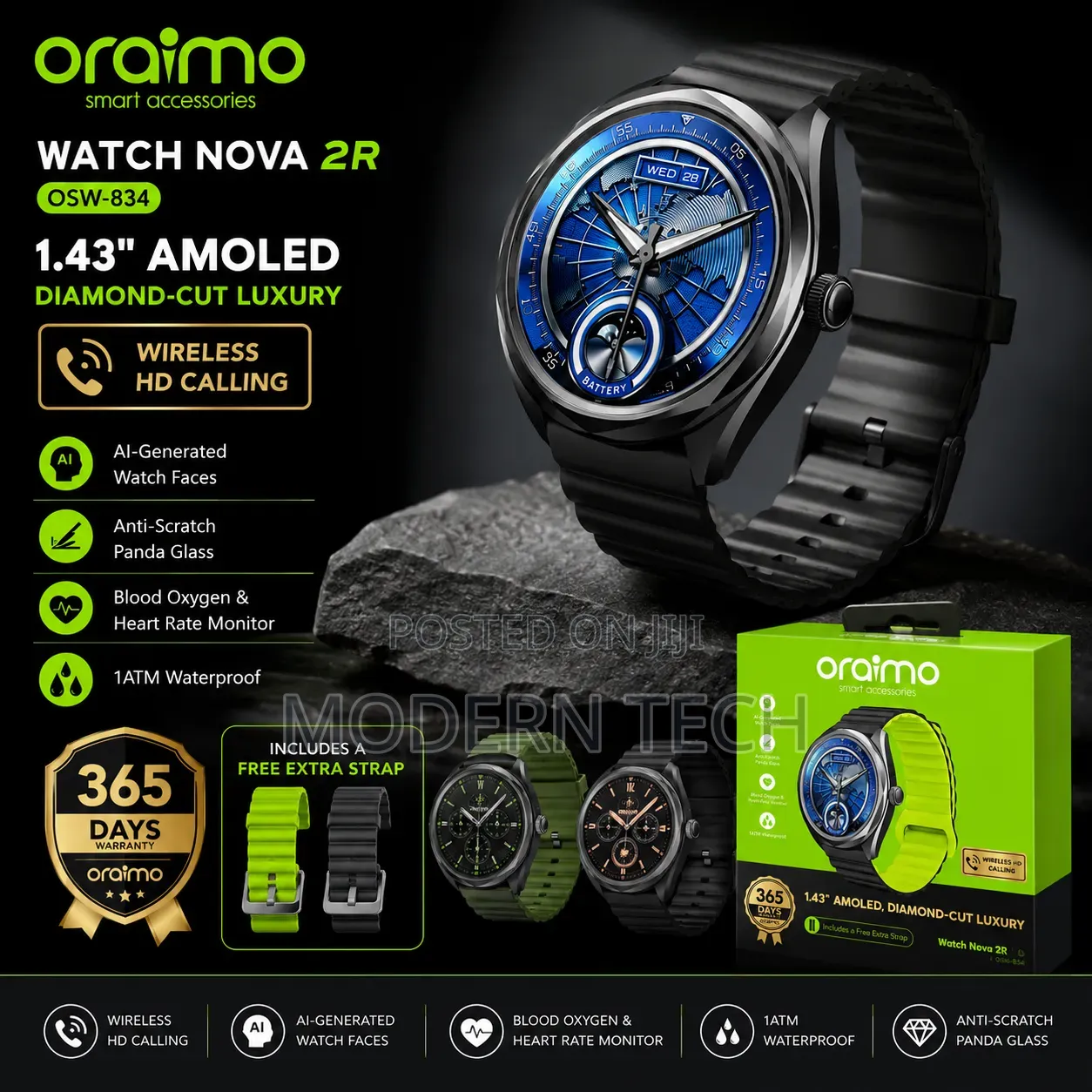 Oraimo Nova 2R Smartwatch – AMOLED Display + Bluetooth Calling