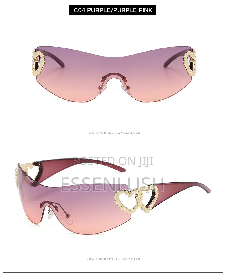 Y2K Heart Shield Sunglasses - Frameless Vintage Wrap Around Shades