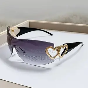 Y2K Heart Shield Sunglasses - Frameless Vintage Wrap Around Shades
