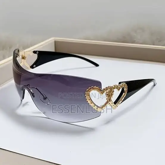 Y2K Heart Shield Sunglasses - Frameless Vintage Wrap Around Shades