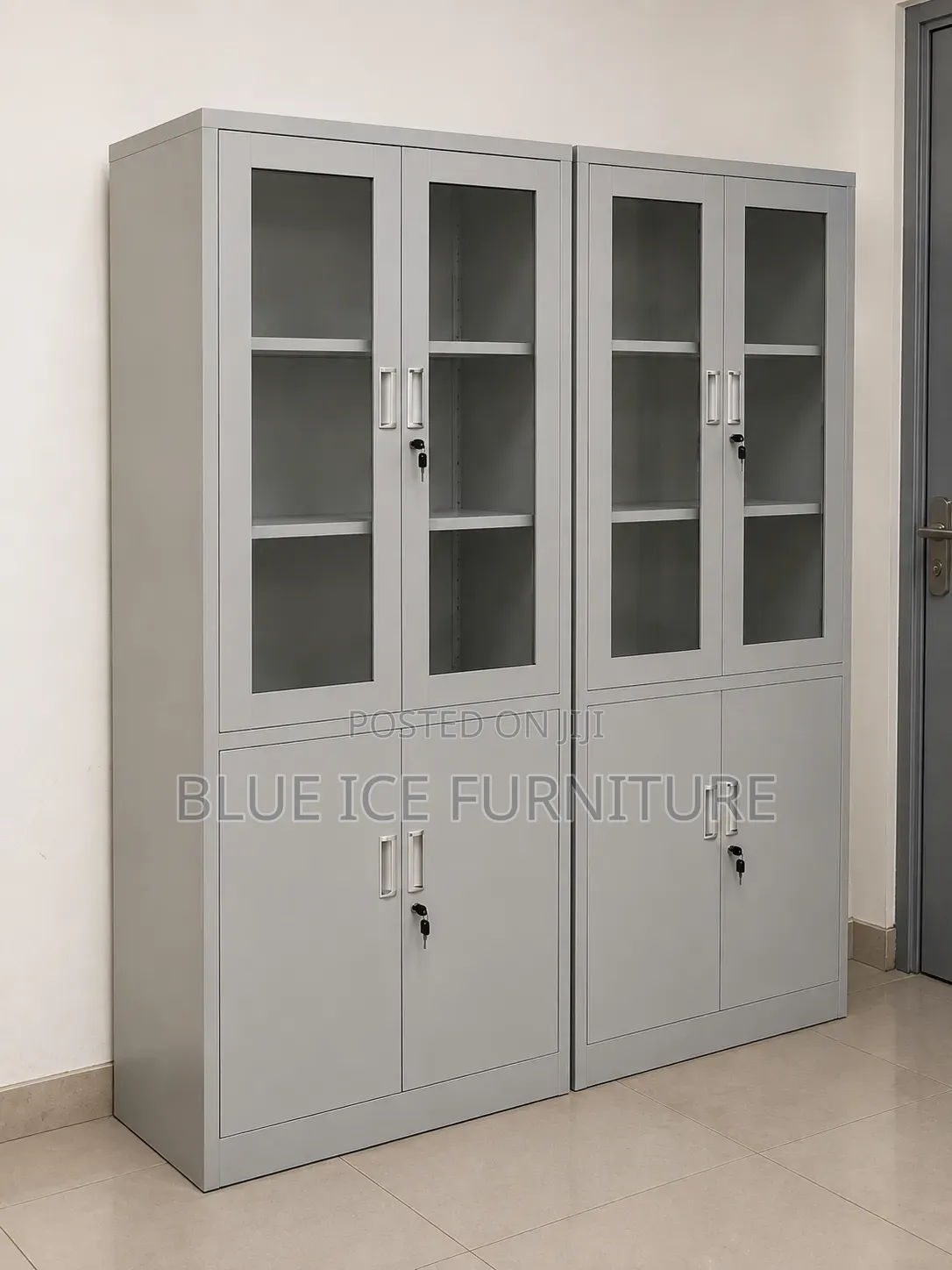 Steel Filing Office Cabinet With Glass Doors