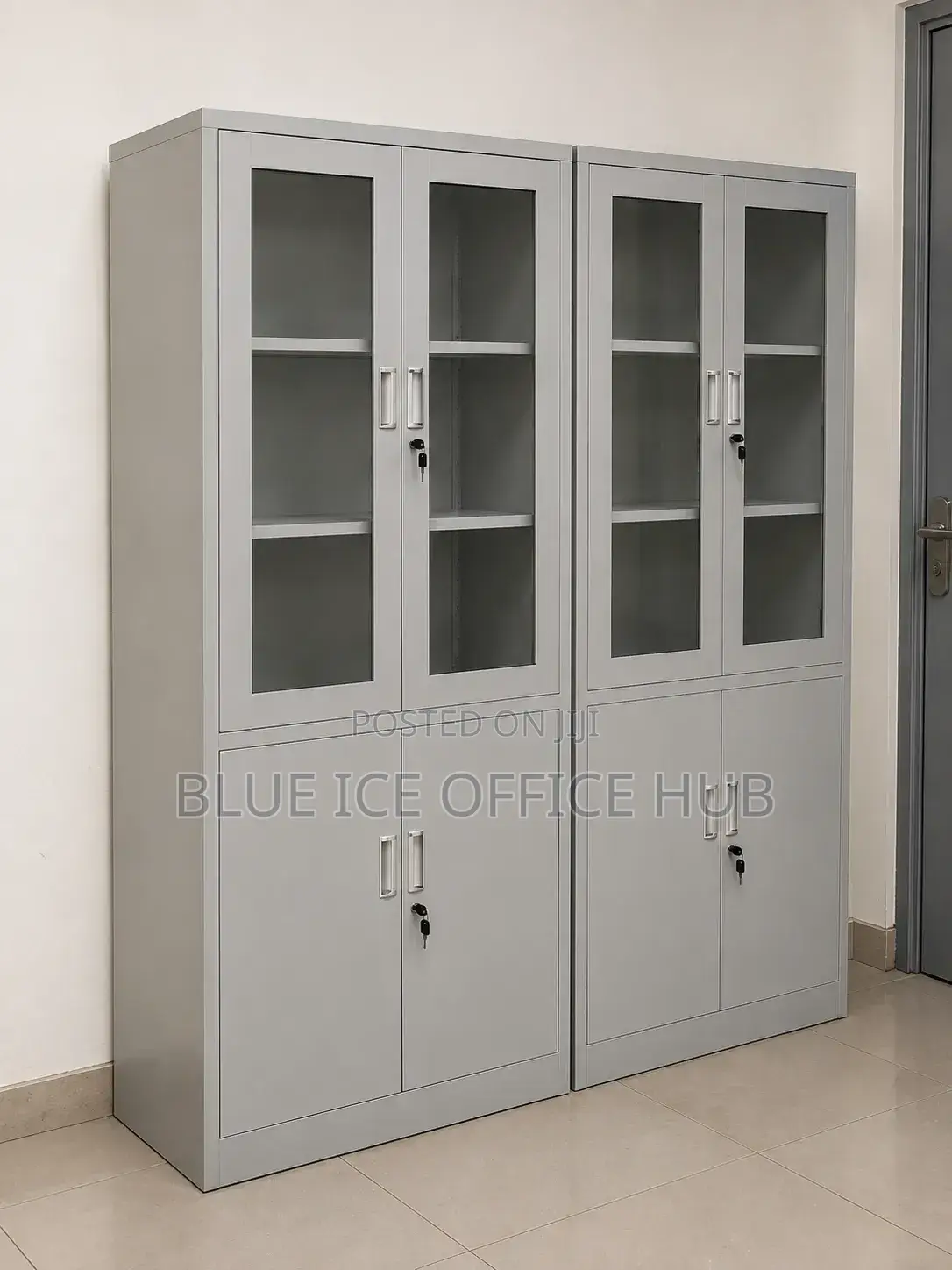 Steel Filing Office Cabinet With Glass Doors