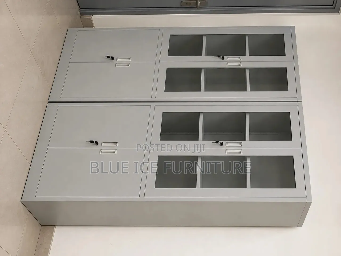 Steel Filing Office Cabinet With Glass Doors