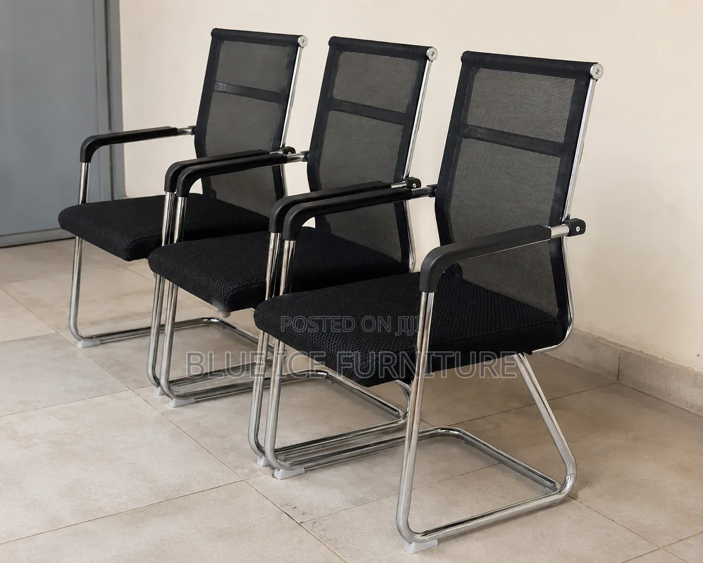 Black -Modern Waiting Chair With  Metallic Armrests