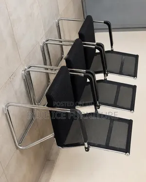 Black -Modern Waiting Chair With  Metallic Armrests