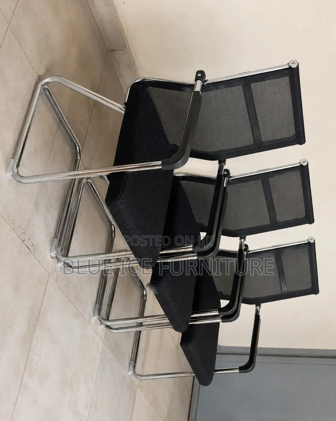 Black -Modern Waiting Chair With  Metallic Armrests