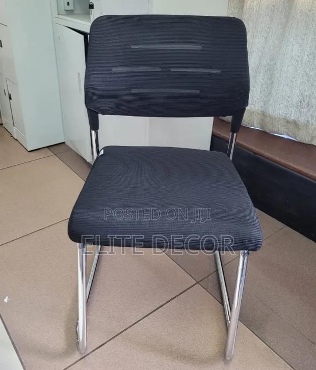 Armless Black Mesh Visitor Office Chair With Chrome Cantilever Frame
