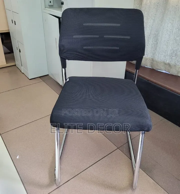 Armless Black Mesh Visitor Office Chair With Chrome Cantilever Frame