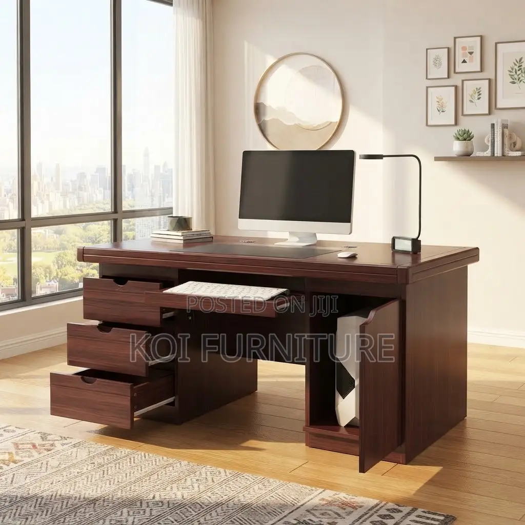 Office Desk; Mahogany Polished 1400mm Executive Home Office Space Desk
