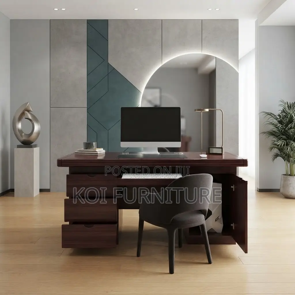 Office Desk; Mahogany Polished 1400mm Executive Home Office Space Desk