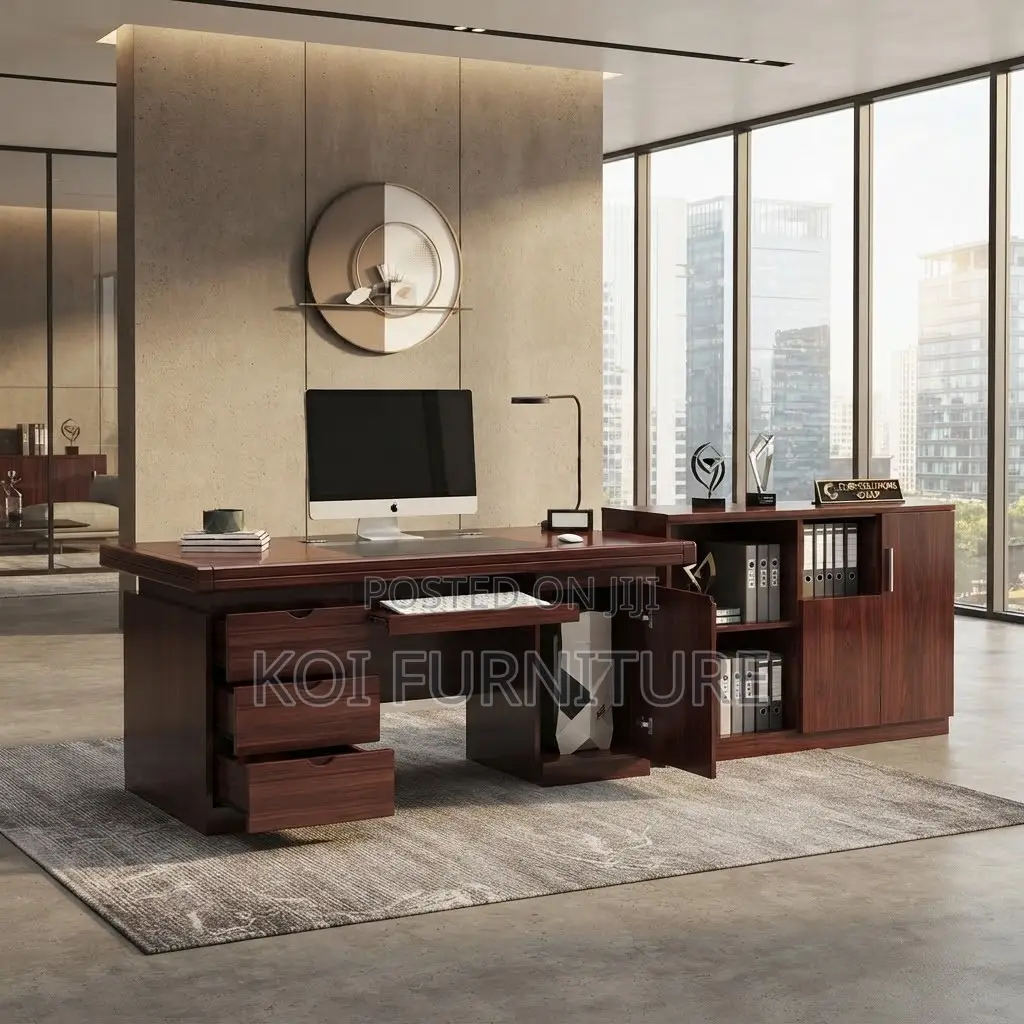 Office Desk; Mahogany Polished 1400mm Executive Home Office Space Desk