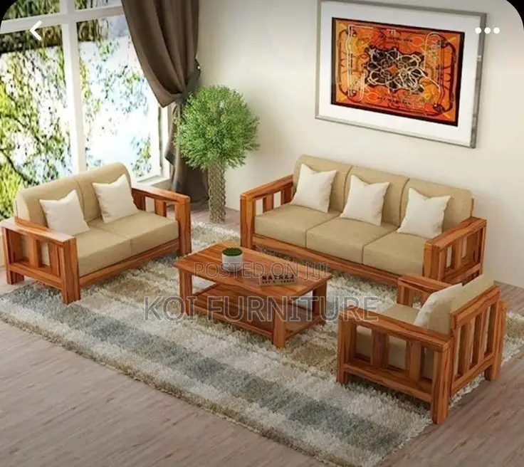 Sofas; Home Office Leater Sofa Set With Mahogany Armrests