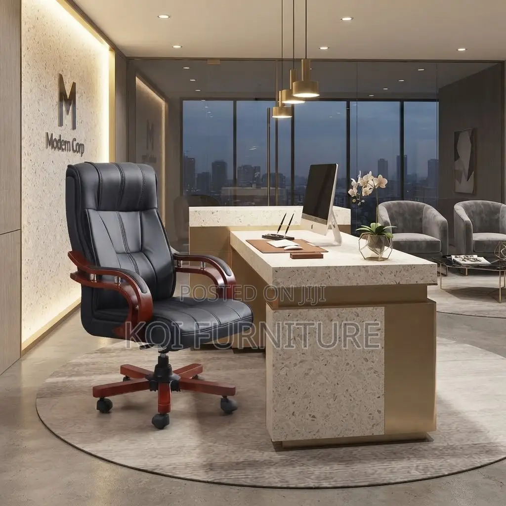 Office Chairs; Executive Leather High Back Adjustable Office Chairs