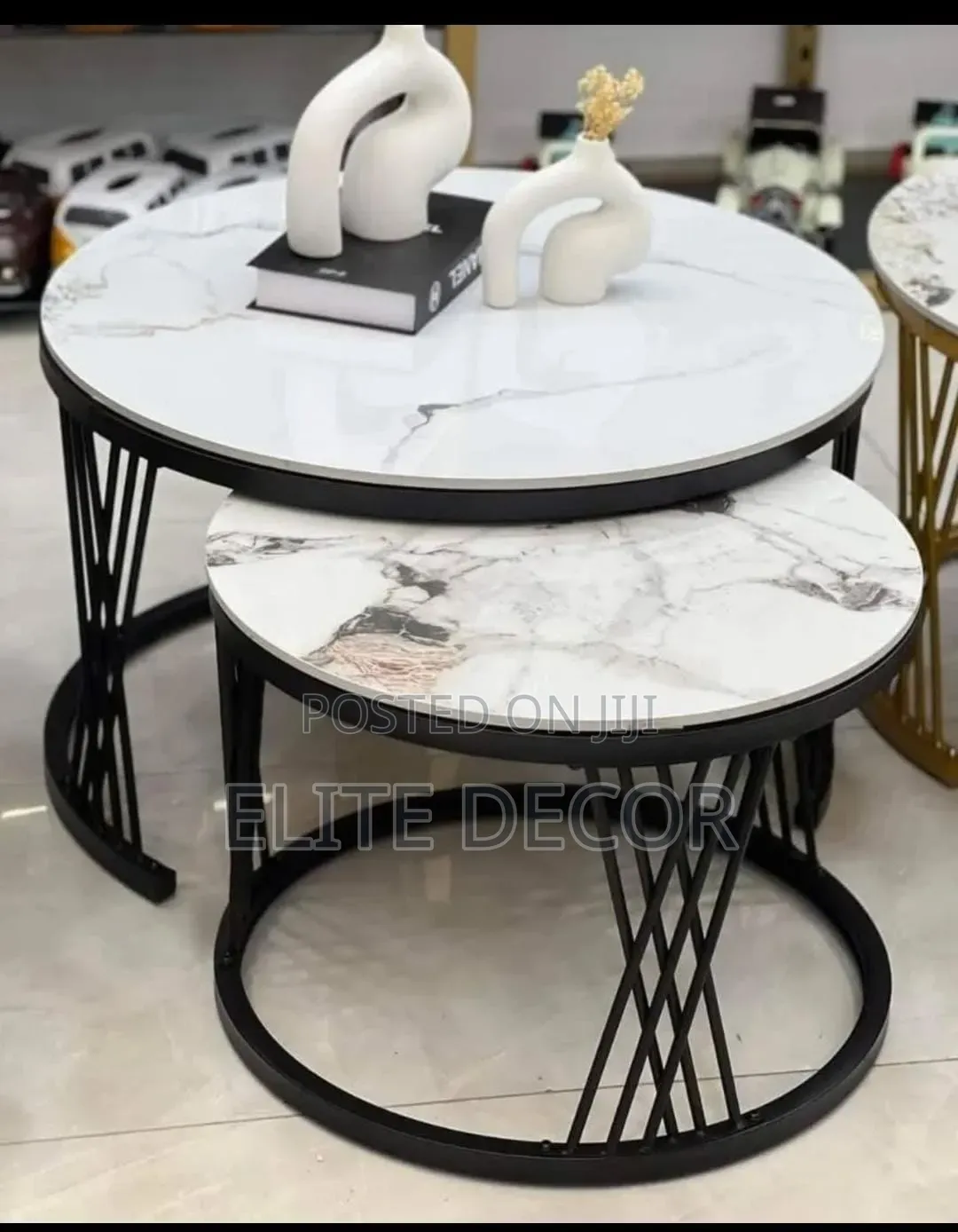 Modern Luxury 2-in-1 Marble Nesting Tables – White Marble & Black