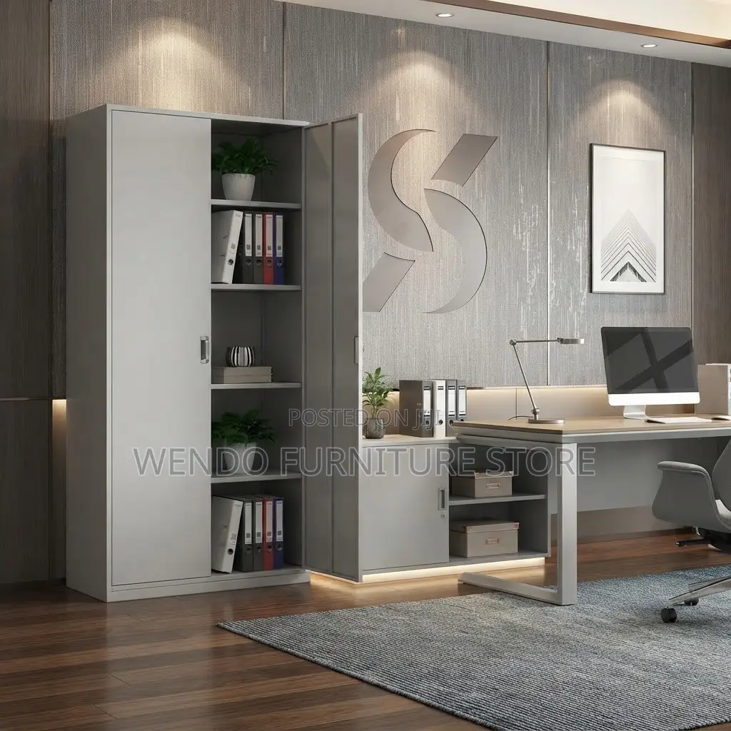 Office Cabinet; Multiple Shelves Lockable Office Cabinet With 2 Doors