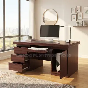 Office Desk; Executive 1400mm Glossy Mahogany Desk