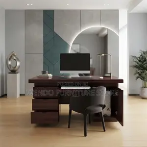Office Desk; Executive 1400mm Glossy Mahogany Desk