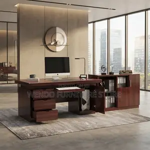 Office Desk; Executive 1400mm Glossy Mahogany Desk